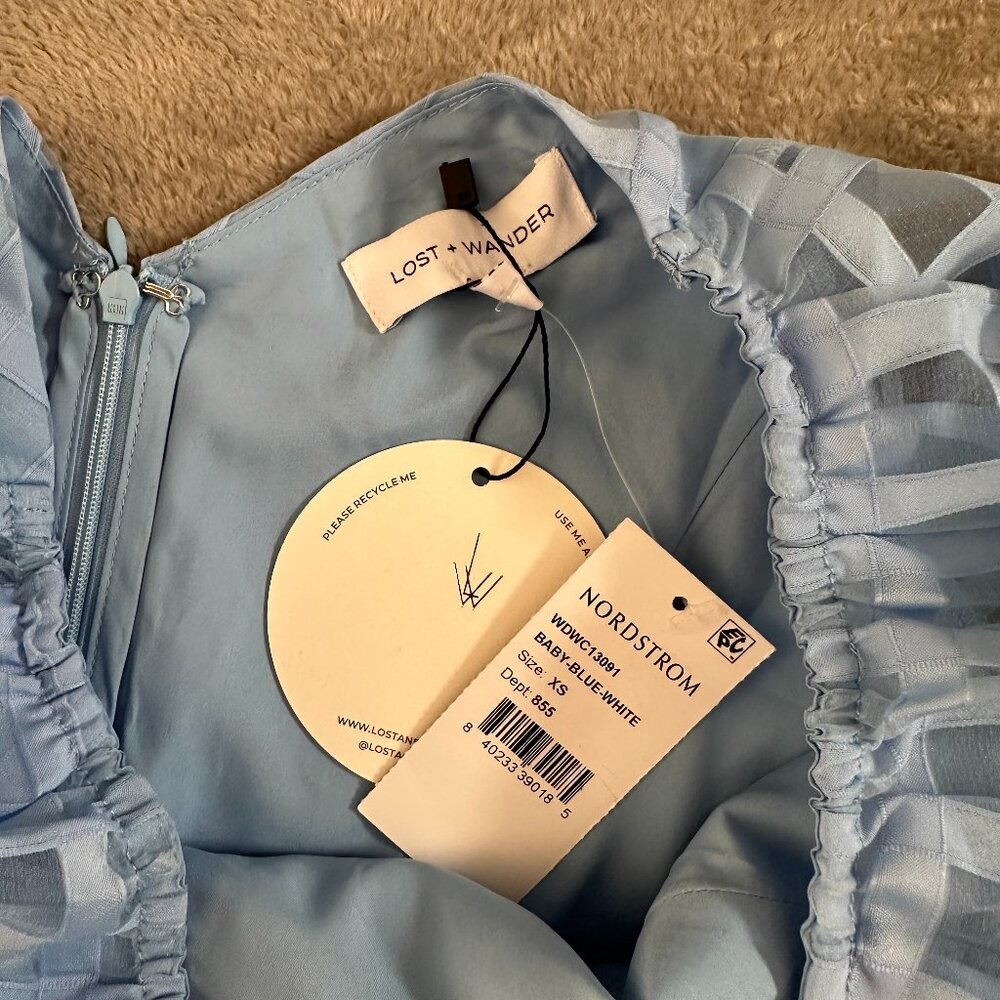 NWT Lost + Wander Baby Blue Grid Mini Dress XS Short Sleeve - Picture 7 of 7